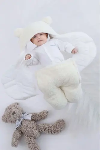 0 - 12 Ay Kulaklı Welsoft Dış Kundak Bebek Battaniye-Beyaz - 4