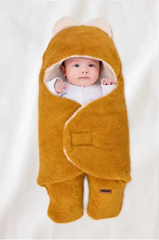 0-12 Month Double Layer Fiber Baby Swaddle- Plush Baby Blanket- Footed Welsoft Baby Sleeping Bag- Yellow - Modazone