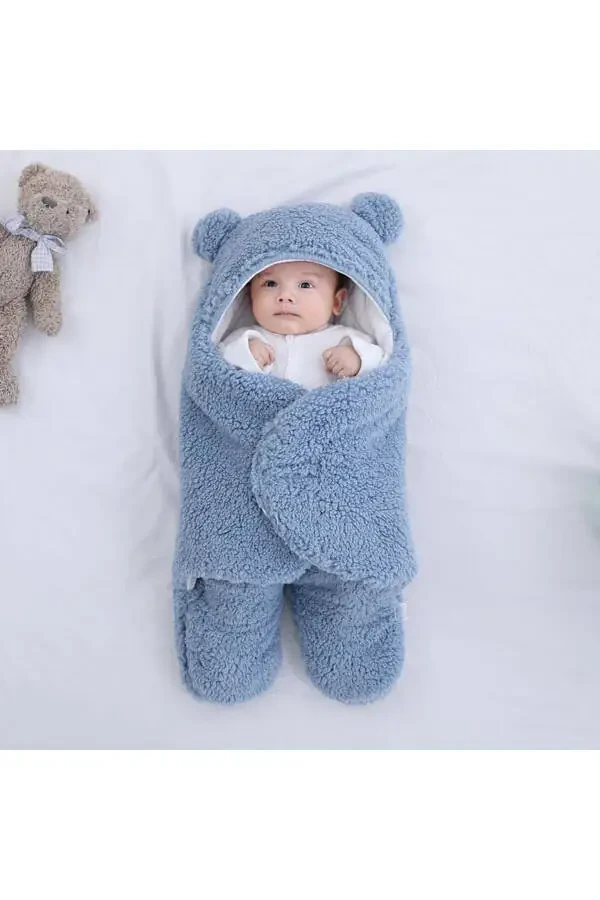 0-12 Months Baby Outdoor Swaddle Welsoft Blanket Footed Model Blue - 1