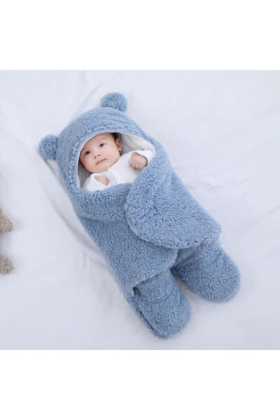 0-12 Months Baby Outdoor Swaddle Welsoft Blanket Footed Model Blue - HILYUS (1)