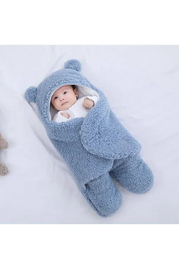 0-12 Months Baby Outdoor Swaddle Welsoft Blanket Footed Model Blue - 2
