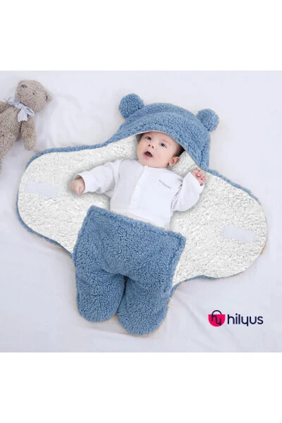 0-12 Months Baby Outdoor Swaddle Welsoft Blanket Footed Model Blue - 3