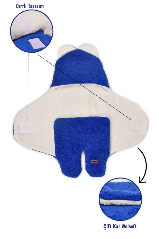 0-12 Months Double Layer Fiber Baby Outer Swaddle- Plush Baby Blanket- Footed Welsoft Baby Sleeping Bag-Blue - 2