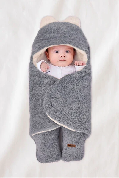 0-12 Months Double Layer Fiber Baby Swaddle - Plush Baby Blanket - Footed Welsoft Baby Sleepsuit - Modazone