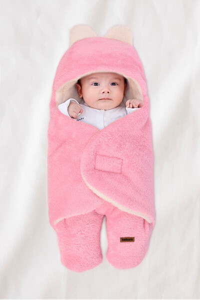 0-12 Months Double Layer Fiber Baby Wrap- Plush Baby Blanket- Footed Welsoft Baby Sleepsuit - 6