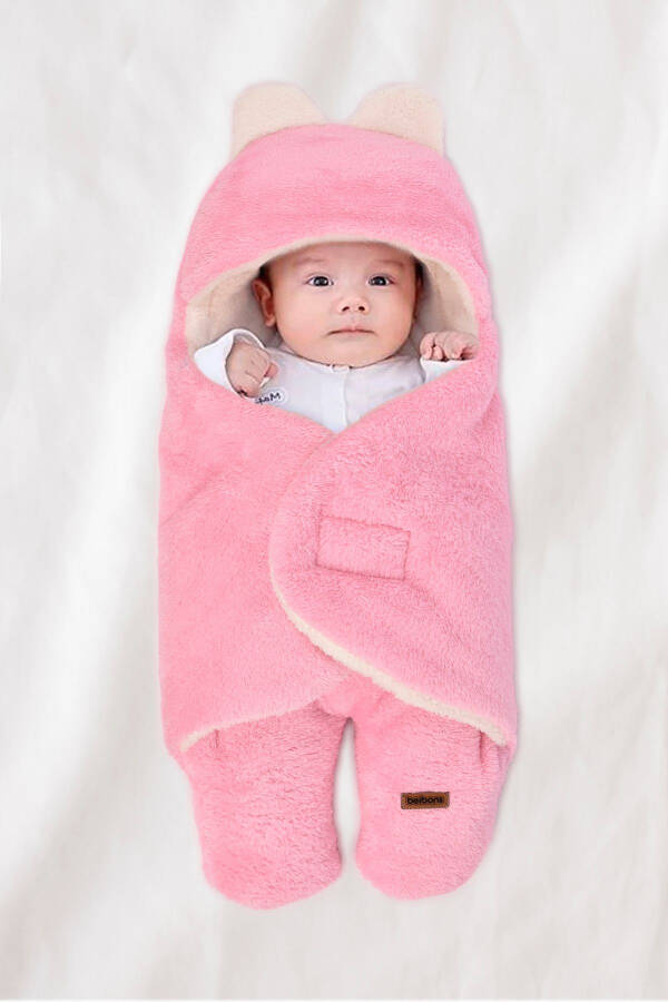 0-12 Months Double Layer Fiber Baby Wrap- Plush Baby Blanket- Footed Welsoft Baby Sleepsuit - 6