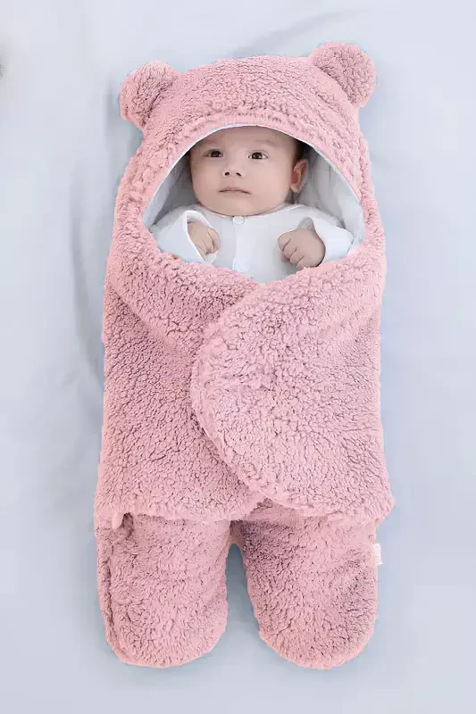 0 - 12 Months Ear Flap Welsoft Outer Swaddle Baby Blanket - Rosewood - 1