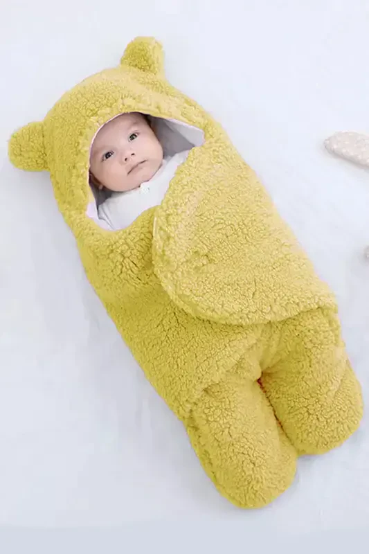 0 - 12 Months Ear Welsoft Outer Swaddle Baby Blanket-Yellow - MAI PERLA