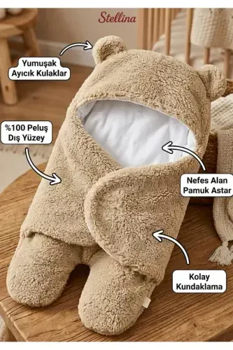 0 - 12 Months Earflap Welsoft Outer Swaddle Baby Blanket - GENEL MARKALAR (1)