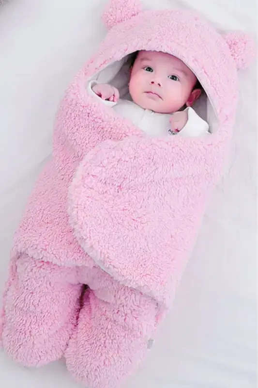 0 - 12 Months Fiber Filled Ear Welsoft Outer Swaddle Baby Blanket-Pink - MAI PERLA