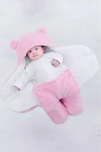 0 - 12 Months Fiber Filled Ear Welsoft Outer Swaddle Baby Blanket-Pink - 2