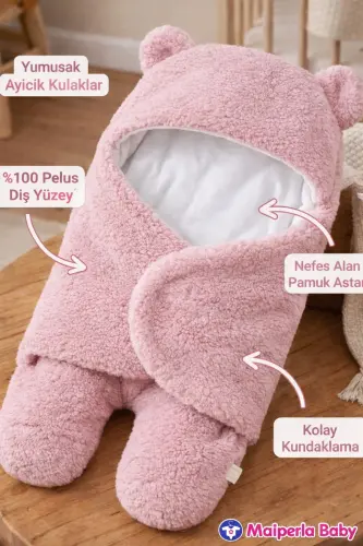 0 - 12 Months Fiber Filled Ear Welsoft Outer Swaddle Baby Blanket-Pink - 3