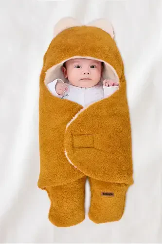 0-12 Oy Chift Kat Elyafli Bebek Tashqi Kundak - Peluş Bebek Adyoli - Oyoqli Welsoft Bebek Uyqu Xaltasi - Sariq - 1