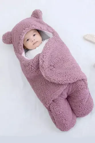 0 - 12 Oylik Ichki Elyafli Quloqli Welsoft Tashqi Kundak Bolalar Adyol-Mürdüm - 1