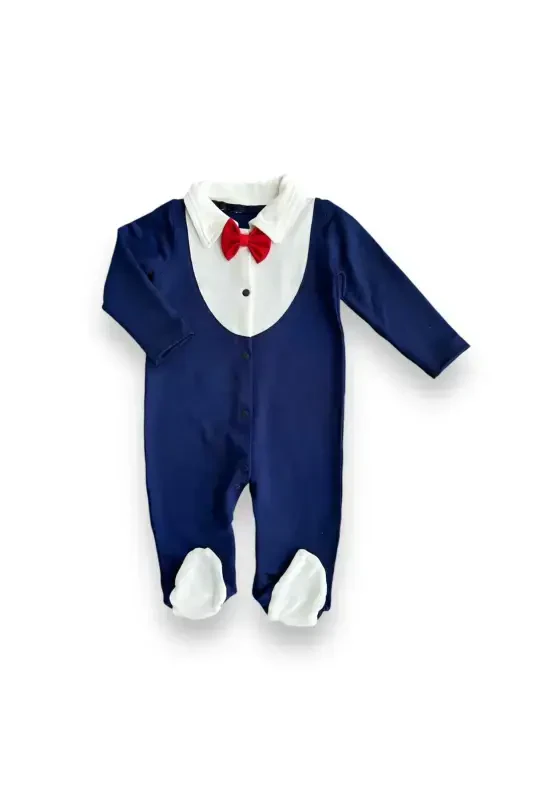 0-3 3-6 6-9 Month Tuxedo Bow Tie Baby Romper - GENEL MARKALAR