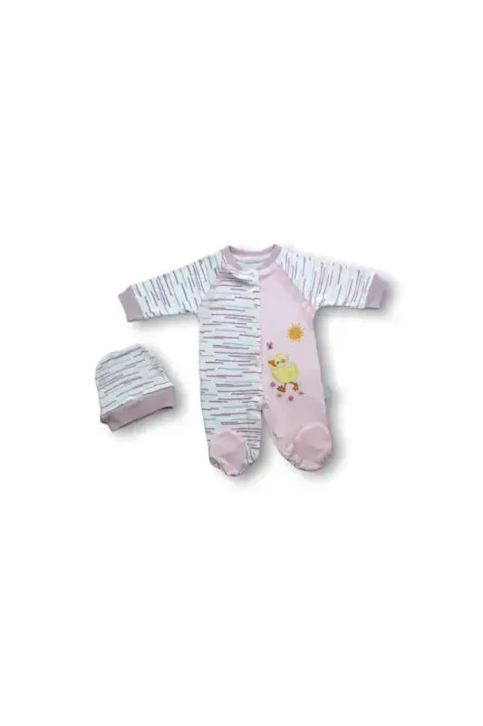 0-3 3-6 6-9 Months Embroidered Fancy Duck Girl Baby Romper with Hat - 1