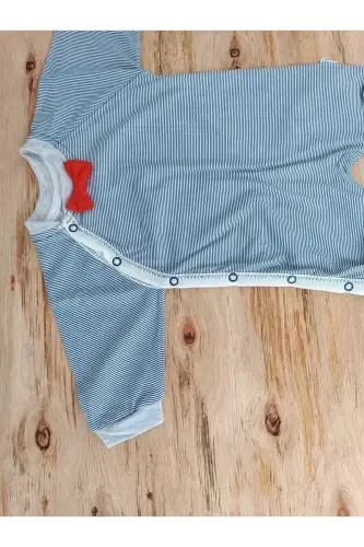 0-3 3-6 Months Baby Boy Romper with Bow Tie Stripe Pattern and Snap Closure - 3
