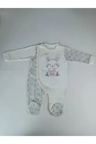 0-3 3-6 Months Tiny Rabbit Embroidered Snap-Front Sleepsuit - 1