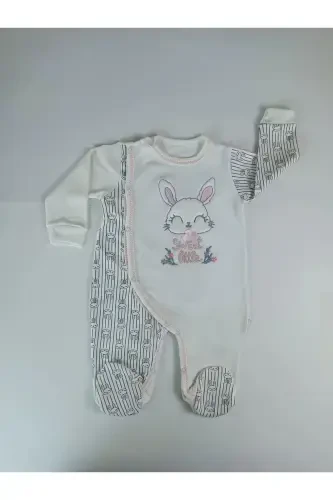 0-3 3-6 Months Tiny Rabbit Embroidered Snap-Front Sleepsuit - 2