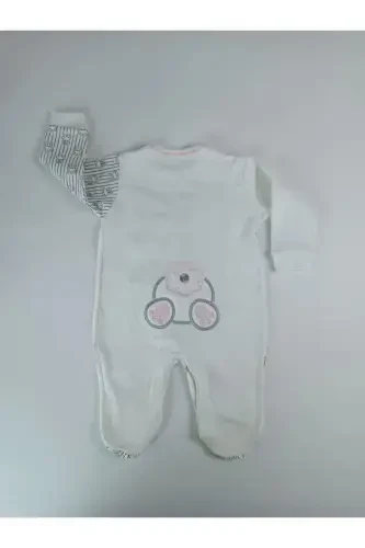 0-3 3-6 Months Tiny Rabbit Embroidered Snap-Front Sleepsuit - 3