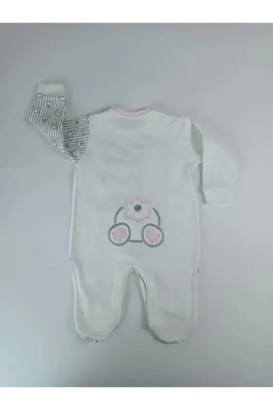 0-3 3-6 Months Tiny Rabbit Embroidered Snap-Front Sleepsuit - 3