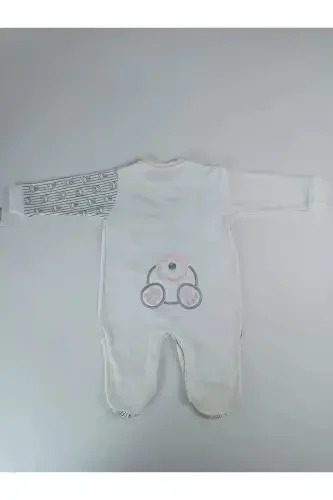 0-3 3-6 Months Tiny Rabbit Embroidered Snap-Front Sleepsuit - 4