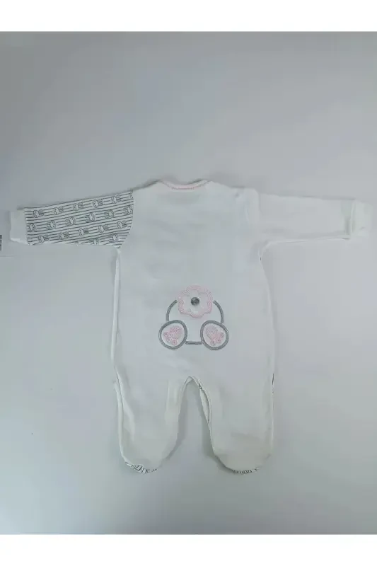 0-3 3-6 Months Tiny Rabbit Embroidered Snap-Front Sleepsuit - 4