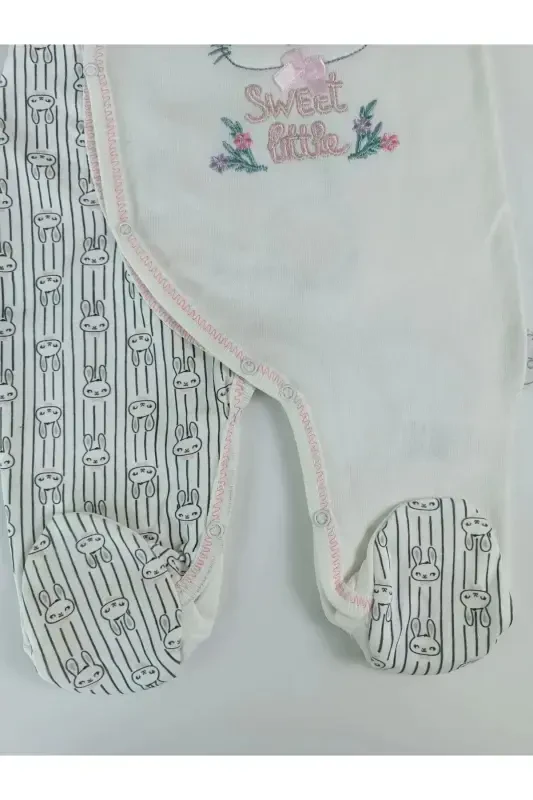 0-3 3-6 Months Tiny Rabbit Embroidered Snap-Front Sleepsuit - 5
