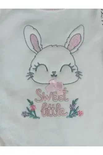 0-3 3-6 Months Tiny Rabbit Embroidered Snap-Front Sleepsuit - 6