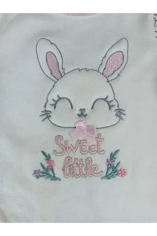 0-3 3-6 Months Tiny Rabbit Embroidered Snap-Front Sleepsuit - 6
