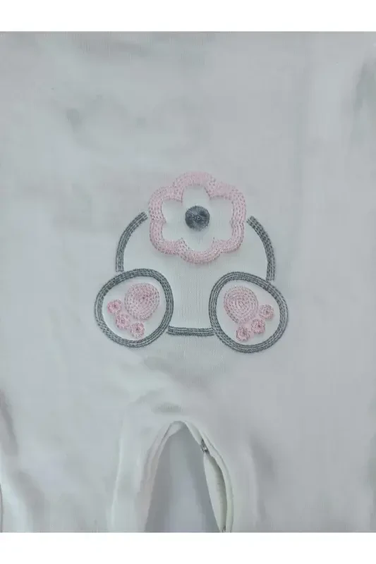 0-3 3-6 Months Tiny Rabbit Embroidered Snap-Front Sleepsuit - 7