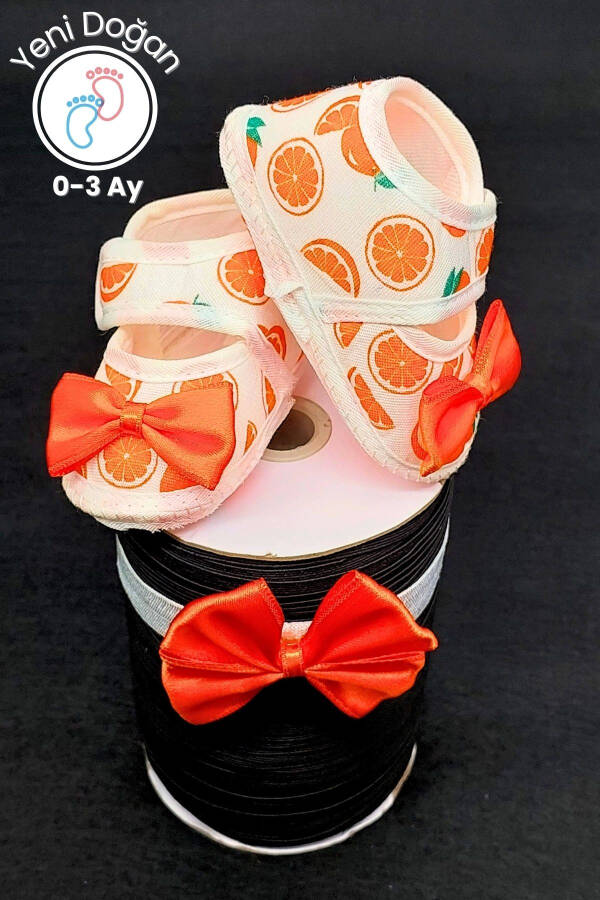 0-3 Months Newborn Orange-white Baby Bandana Bootie Set with Orange Pattern - 5