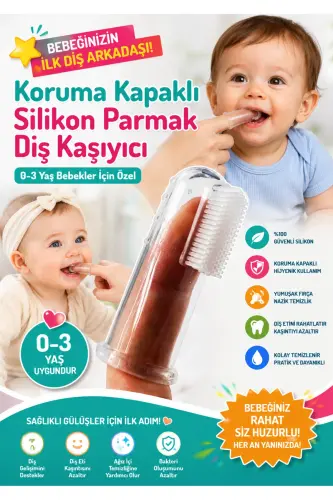 Koruma Kapaklı Silikon Bebek Çocuk Damak Diş Kaşıyıcı Diş Fırçası - 1