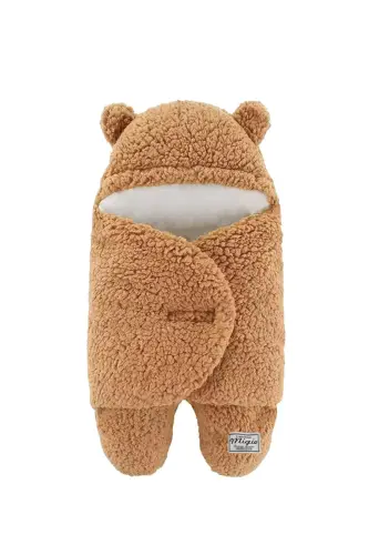 0-4 Ay Bebek Dış Kundak Uyku Tulumu Kıvırcık Wellsoft Peluş Kapuçino - Kapuçino 