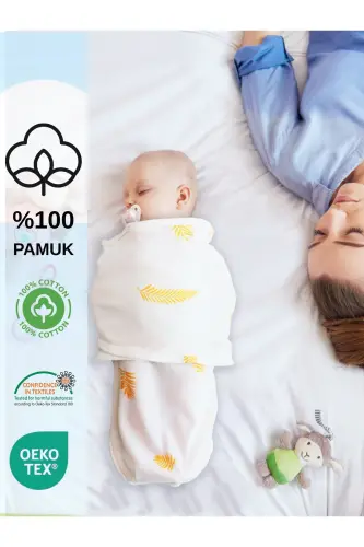 0 - 4 Ay Desenli Renkli Cırtlı Yeni Sezon Pamuk Kundak %100 Pamuk (OEKO TEX CIF BELGELİ)-ALTIN YAPRAK 