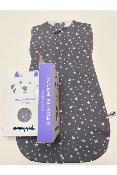 0-4 Ay Yeni Sezon Renkli Gri Yıldız Desenli Çıtçıtlı Fermuarlı Tulum Kundak (OEKO TEX CIF BELGELİ)-Gri Yıldız - 9