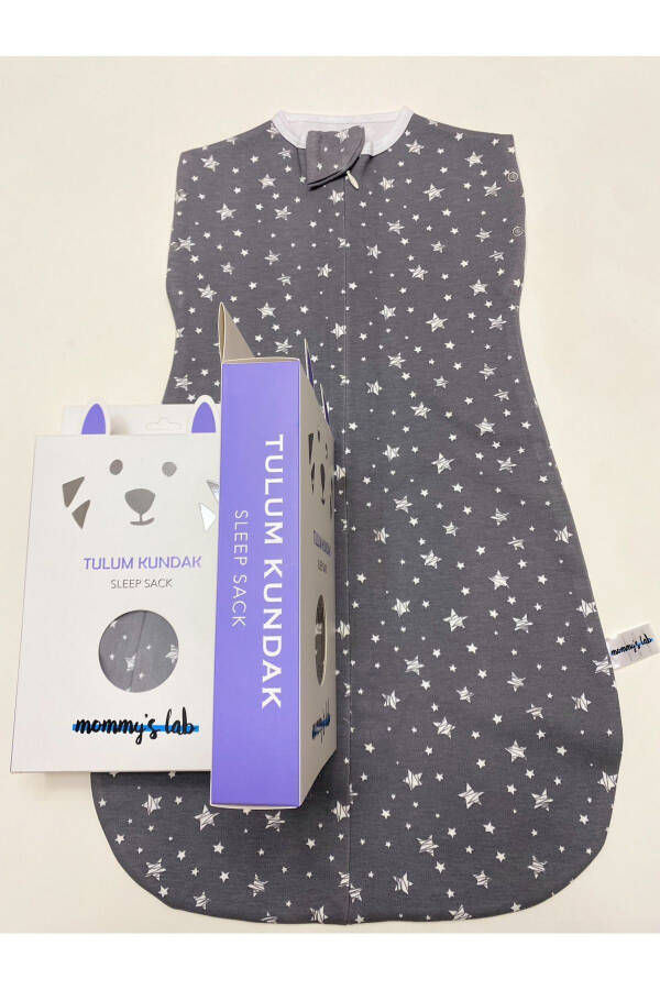 0-4 Ay Yeni Sezon Renkli Gri Yıldız Desenli Çıtçıtlı Fermuarlı Tulum Kundak (OEKO TEX CIF BELGELİ)-Gri Yıldız - 9