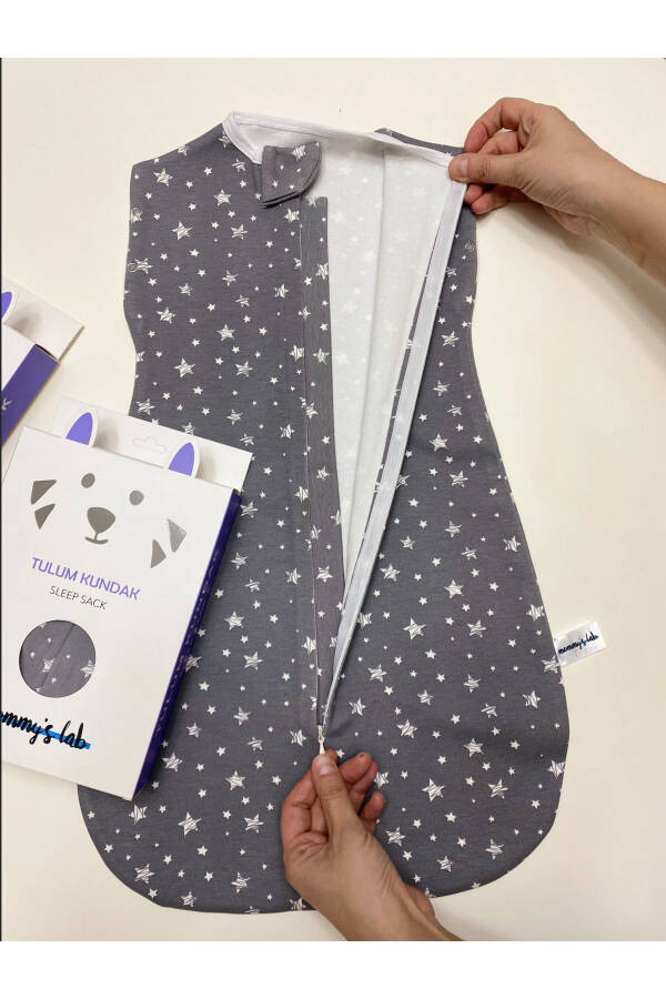 0-4 Ay Yeni Sezon Renkli Gri Yıldız Desenli Çıtçıtlı Fermuarlı Tulum Kundak (OEKO TEX CIF BELGELİ)-Gri Yıldız - 14