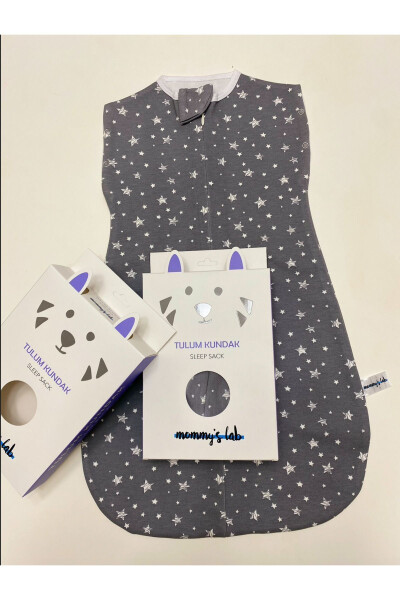 0-4 Ay Yeni Sezon Renkli Gri Yıldız Desenli Çıtçıtlı Fermuarlı Tulum Kundak (OEKO TEX CIF BELGELİ)-Gri Yıldız - 15