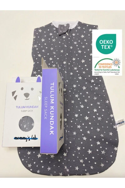 0-4 Ay Yeni Sezon Renkli Gri Yıldız Desenli Çıtçıtlı Fermuarlı Tulum Kundak (OEKO TEX CIF BELGELİ)-Gri Yıldız - MOMMYSLAB