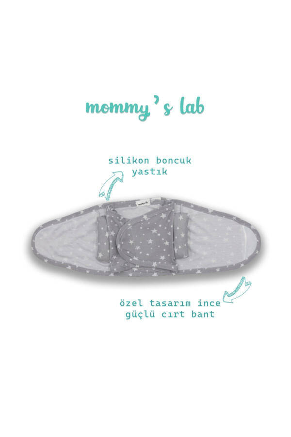 0-4 Ay Yeni Sezon Desenli Renkli % 100 Pamuk Hazır Yarım Kuşak Kundak Kemer (OEKO TEX CIF BELGELİ)-GRİ YILDIZ - 22