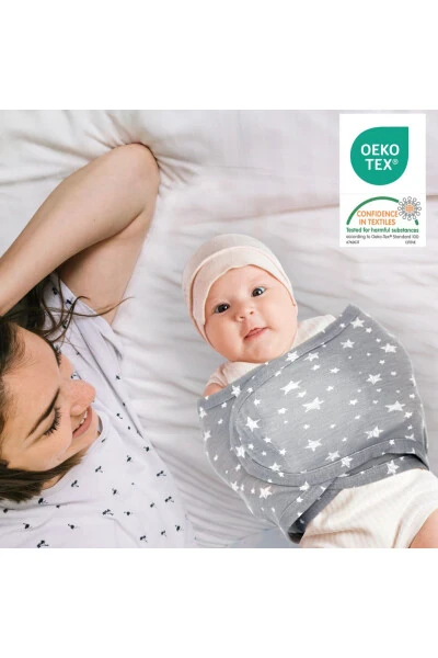 0-4 Ay Yeni Sezon Desenli Renkli % 100 Pamuk Hazır Yarım Kuşak Kundak Kemer (OEKO TEX CIF BELGELİ)-GRİ YILDIZ - MOMMYSLAB