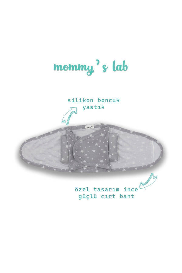 0-4 Ay Yeni Sezon Desenli Renkli % 100 Pamuk Hazır Yarım Kuşak Kundak Kemer (OEKO TEX CIF BELGELİ)-GRİ YILDIZ - 6