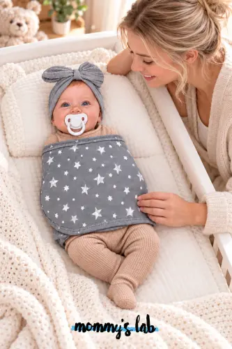 0-4 Ay Yeni Sezon Desenli Renkli % 100 Pamuk Hazır Yarım Kuşak Kundak Kemer (OEKO TEX CIF BELGELİ) - Gri Beyaz Yıldız - Mommyslab (1)