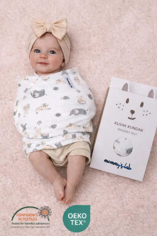 0-4 Ay Yeni Sezon Desenli Renkli % 100 Pamuk Hazır Yarım Kuşak Kundak Kemer (OEKO TEX CIF BELGELİ)-Hayvan Desen - 1