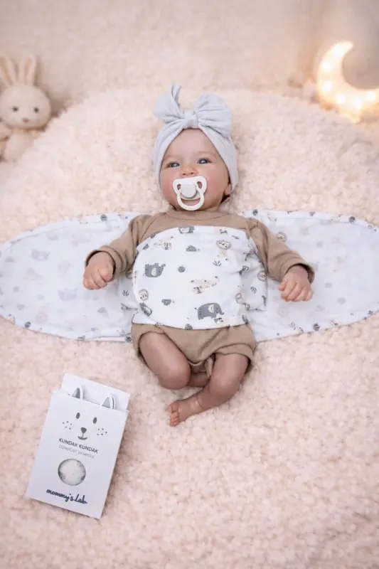 0-4 Ay Yeni Sezon Desenli Renkli % 100 Pamuk Hazır Yarım Kuşak Kundak Kemer (OEKO TEX CIF BELGELİ)-Hayvan Desen - 3