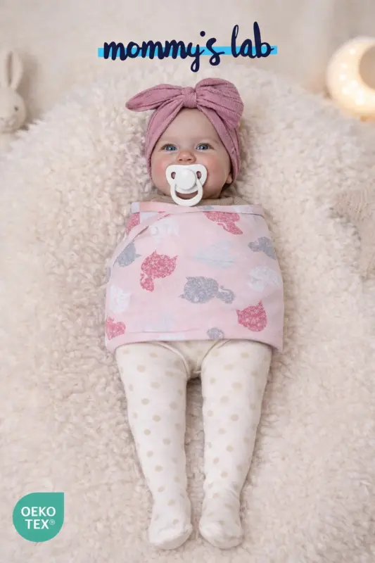 0-4 Ay Yeni Sezon Desenli Renkli % 100 Pamuk Hazır Yarım Kuşak Kundak Kemer (OEKO TEX CIF BELGELİ)-Kedi Desen Kız - 3