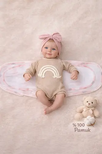 0-4 Ay Yeni Sezon Desenli Renkli % 100 Pamuk Hazır Yarım Kuşak Kundak Kemer (OEKO TEX CIF BELGELİ)-Kedi Desen Kız - 5