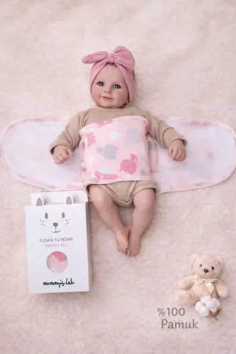 0-4 Ay Yeni Sezon Desenli Renkli % 100 Pamuk Hazır Yarım Kuşak Kundak Kemer (OEKO TEX CIF BELGELİ)-Kedi Desen Kız - 7