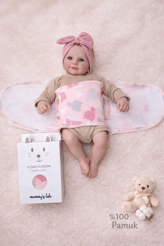 0-4 Ay Yeni Sezon Desenli Renkli % 100 Pamuk Hazır Yarım Kuşak Kundak Kemer (OEKO TEX CIF BELGELİ)-Kedi Desen Kız - 7